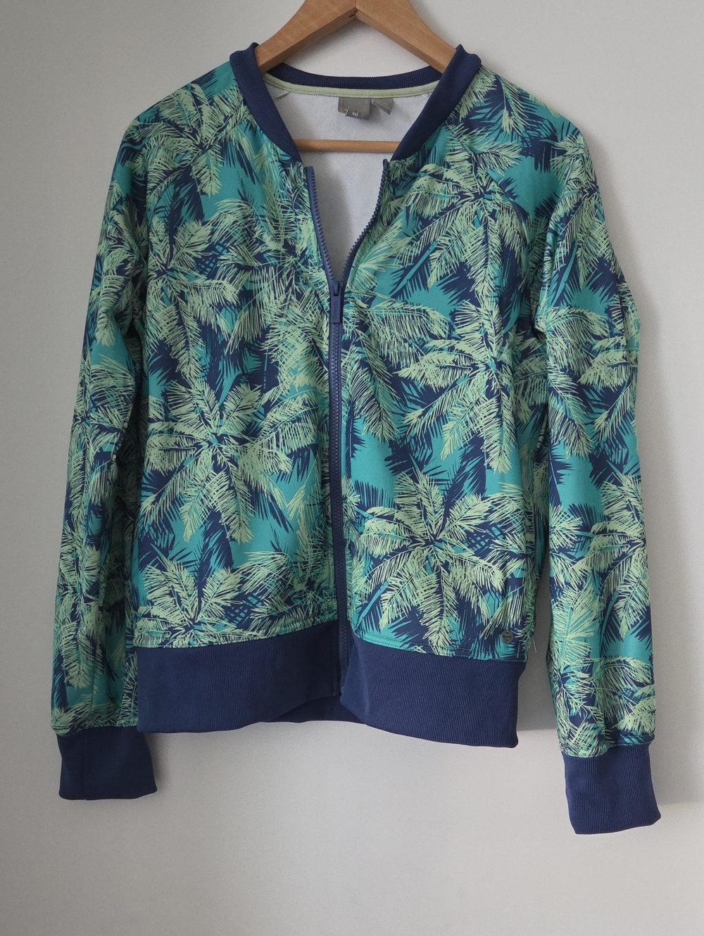 Bench Tropical Palm Print Bomber Jacket - Teal & Navy